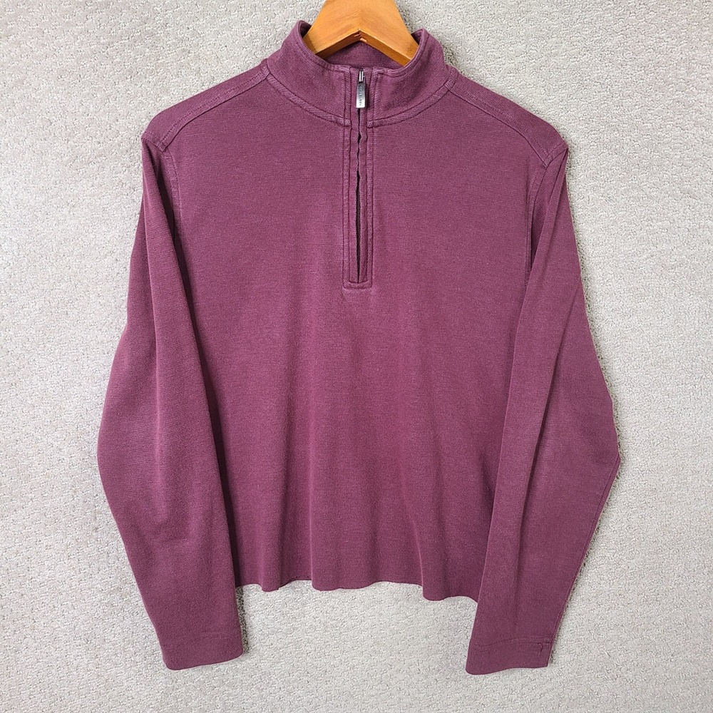 Van Heusen Shirt Mens Small Maroon Classic Fit Quarter Zip Cotton Blend Casual